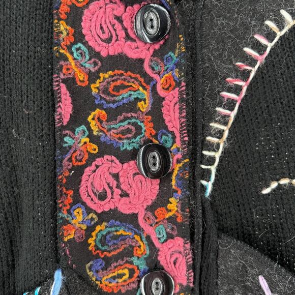 Liquid by Sioni Cardigan Sweater Size L Art To Wear Mohair Wool Blend Black Boho - Picture 7 of 13